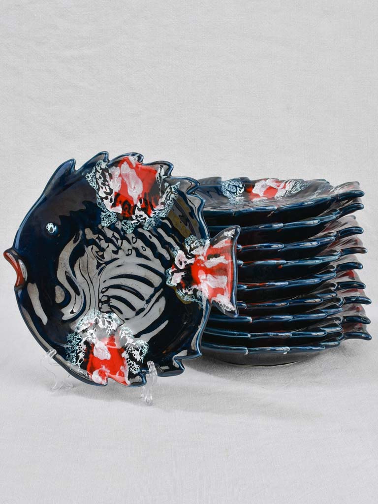 Ten plates, fish-shaped, Vallauris 9½" x 10¼"