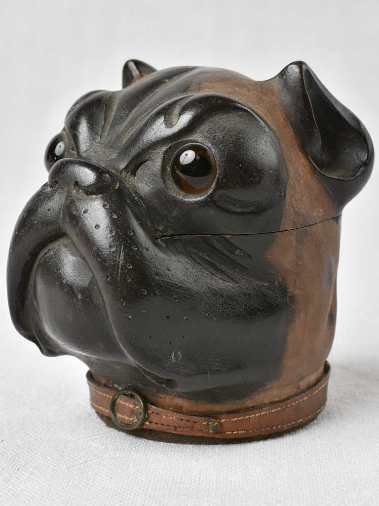 Rare 1860s lignum vitae bulldog inkwell