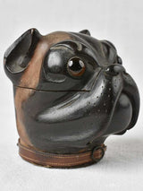 Vintage bulldog-shaped lignum vitae inkwell