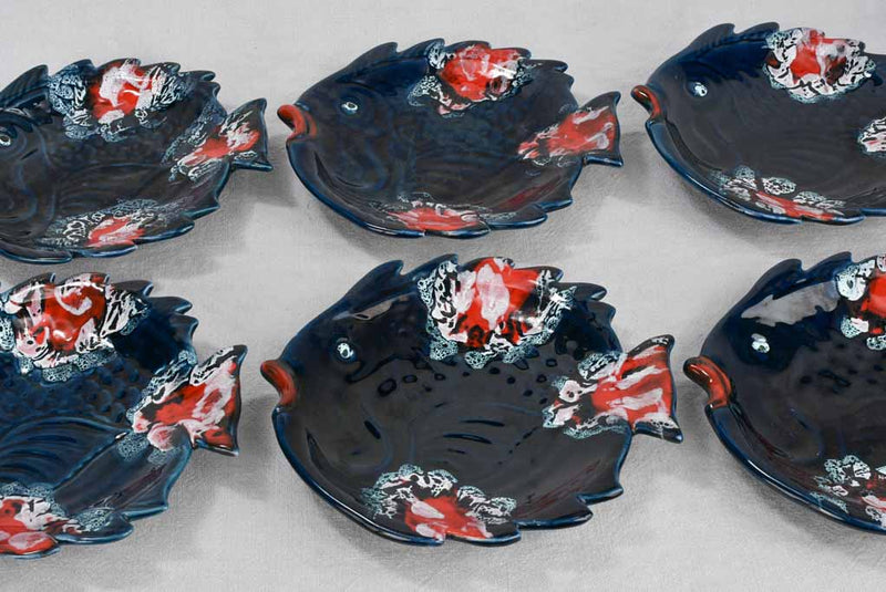 Ten plates, fish-shaped, Vallauris 9½" x 10¼"