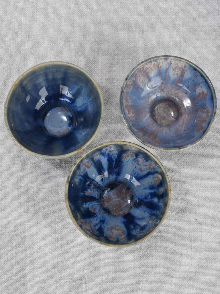 12 vintage ceramic bowls with blue glaze 3½"