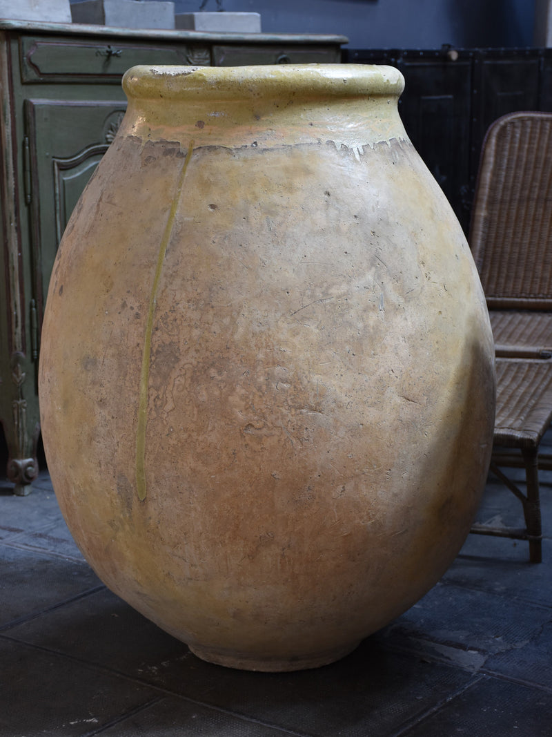 Very large 18th century French biot jar with yellow glaze – 39”