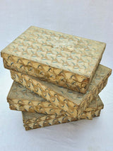 Four nineteenth century wooden boxes for storing fabric and textiles 18" x 26"