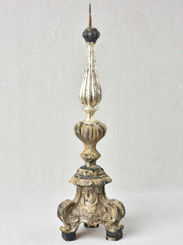 Early 19th century altar candlestick w/ silver patina 27¼"
