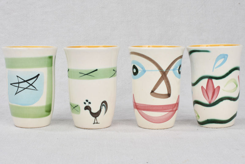 4 multicolored hand-painted mugs - Pornic 4¼"