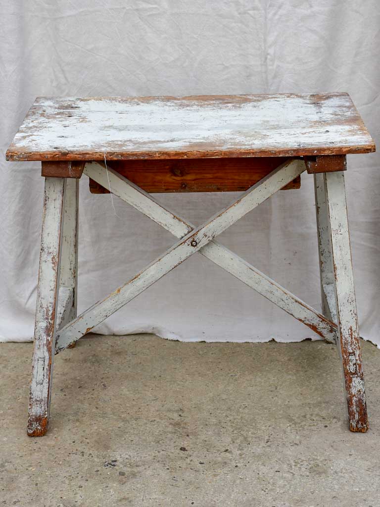 Rustic farm table with drawer and cross bracing