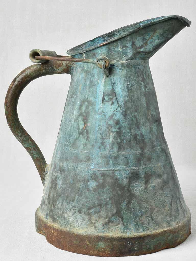 19th century copper pitcher w/ verdigris patina 16½"