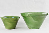 2 Green glazed mixing bowls with pouring beaks