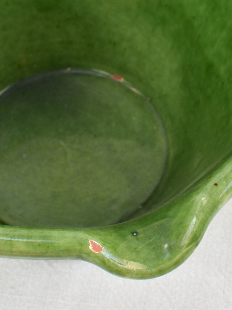2 Green glazed mixing bowls with pouring beaks