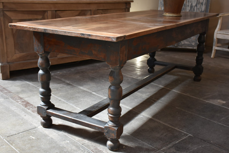 Antique French farm table with black legs