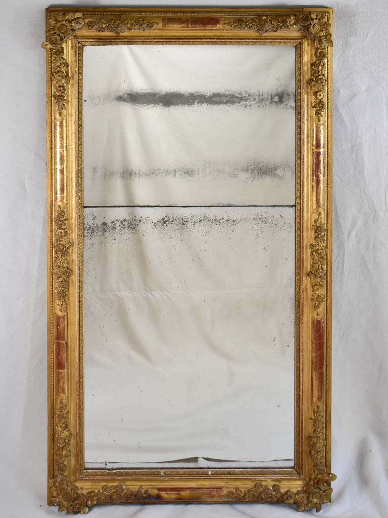 19th-century French mirror with two panes and floral motif frame 32¼" x 56¾"