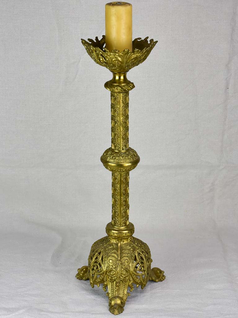 Large antique French candlestick - bronze, gold patina 22¾"