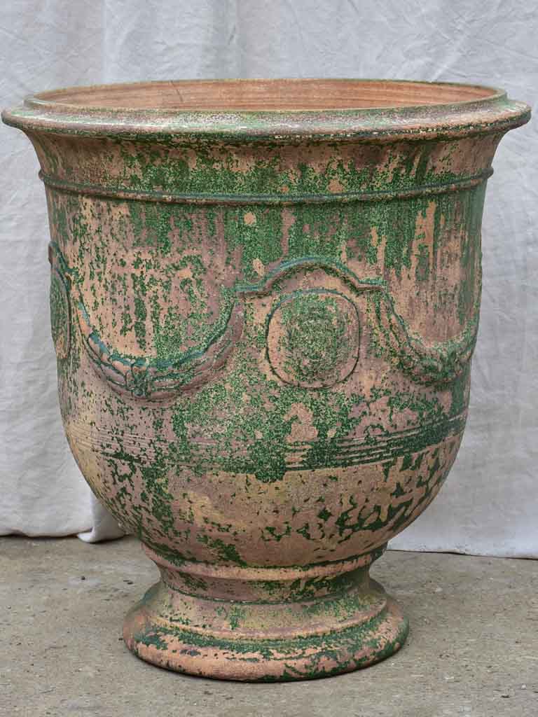 Very large vintage Anduze urn with weathered green glaze 31½"