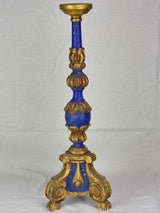 Rare large antique French candlestick - blue and gold 24"