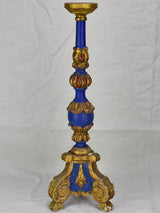Rare large antique French candlestick - blue and gold 24"