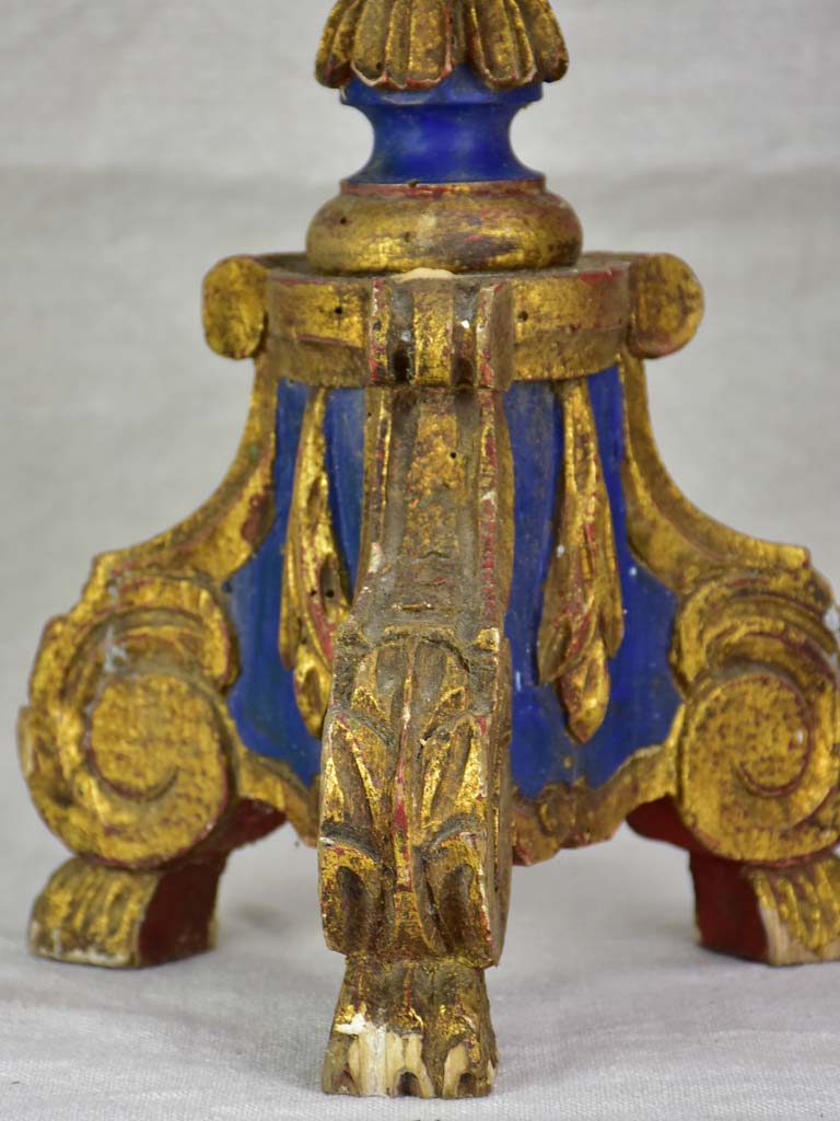 Rare large antique French candlestick - blue and gold 24"