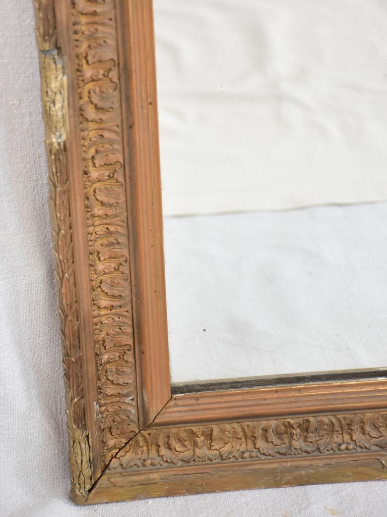 Very large 19th-century French mirror with fatigued gilt frame & mercury glass 51½" x 65¾"