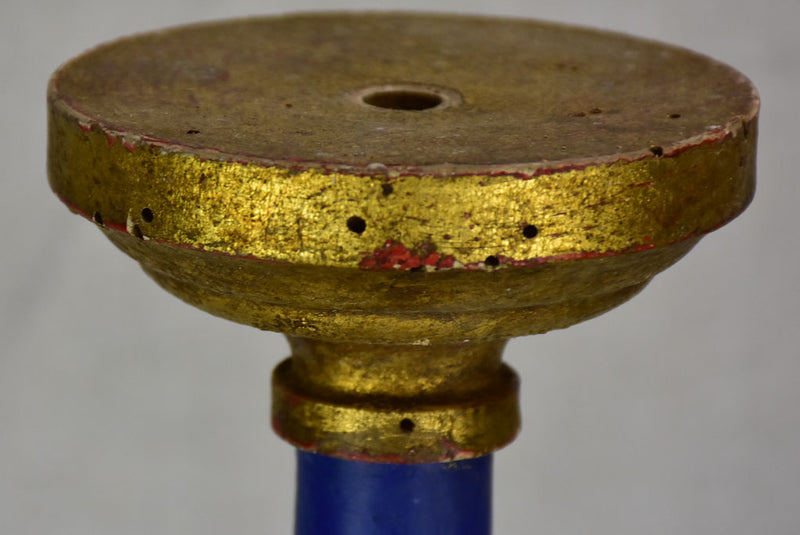 Rare large antique French candlestick - blue and gold 24"