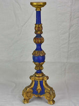Rare large antique French candlestick - blue and gold 24"