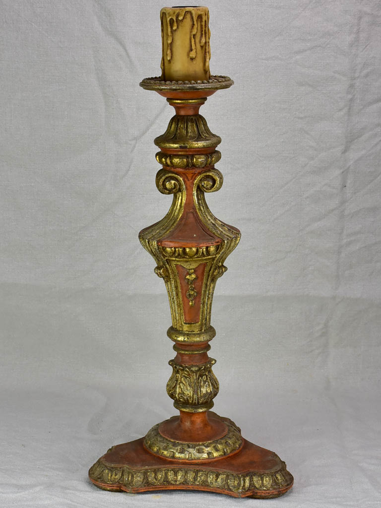 Rare large antique French candlestick - orange and gold 25¼"