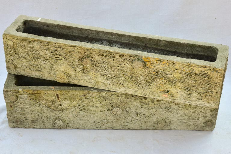 Pair of large rectangular faux bois planters - 1950's 38¼"