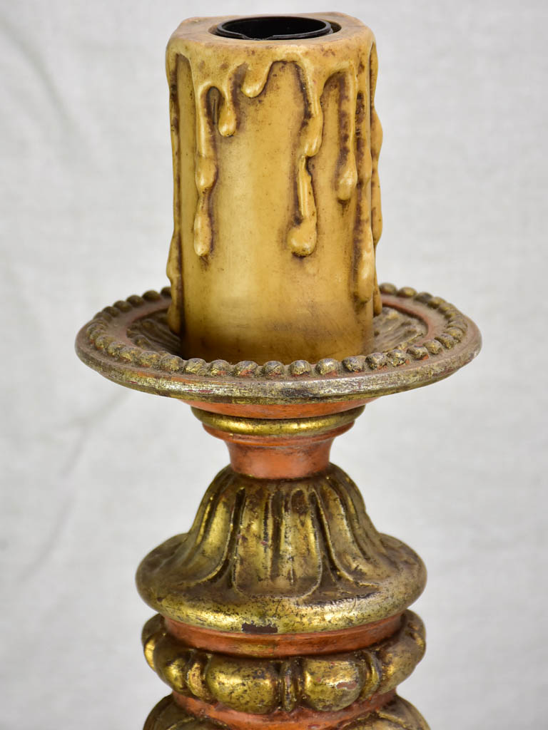 Rare large antique French candlestick - orange and gold 25¼"