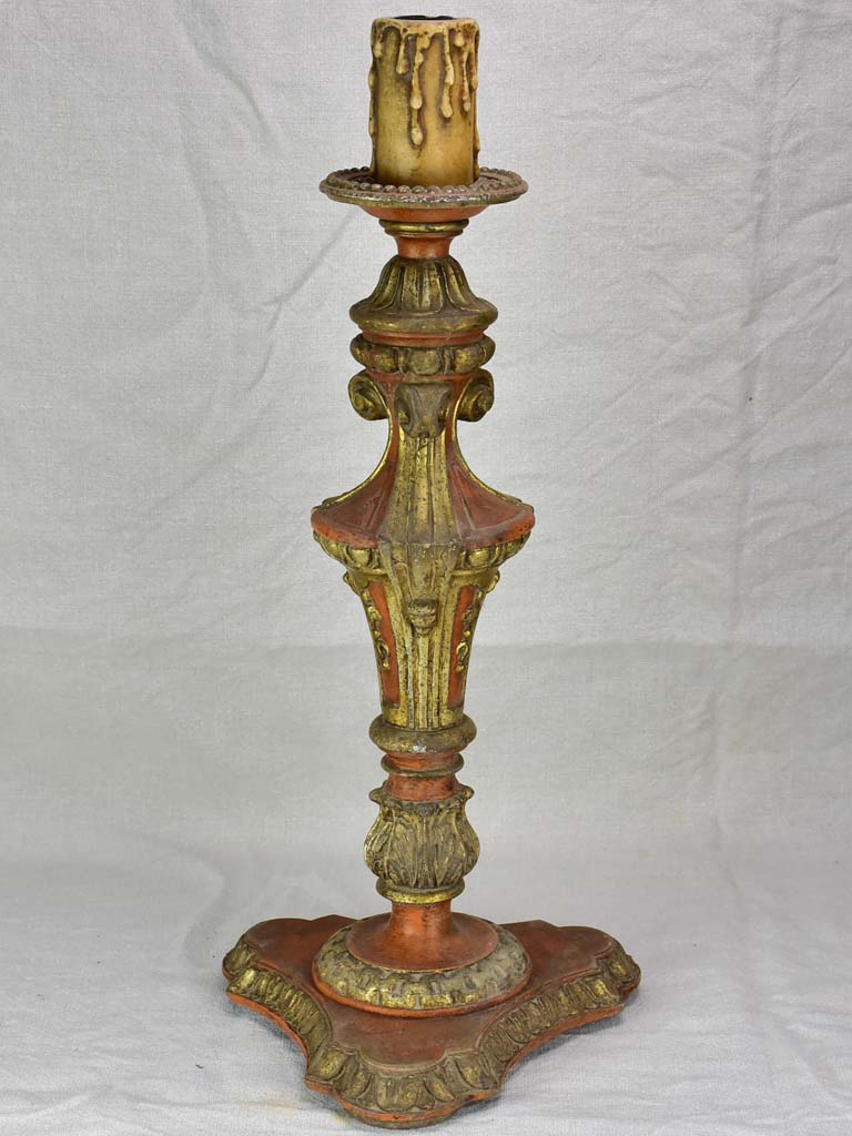 Rare large antique French candlestick - orange and gold 25¼"