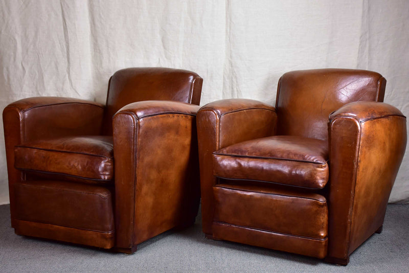 Pair of Art Deco square-backed club chairs