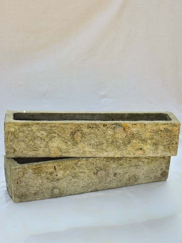 Vintage Weighty Rectangular Faux Bois Planters