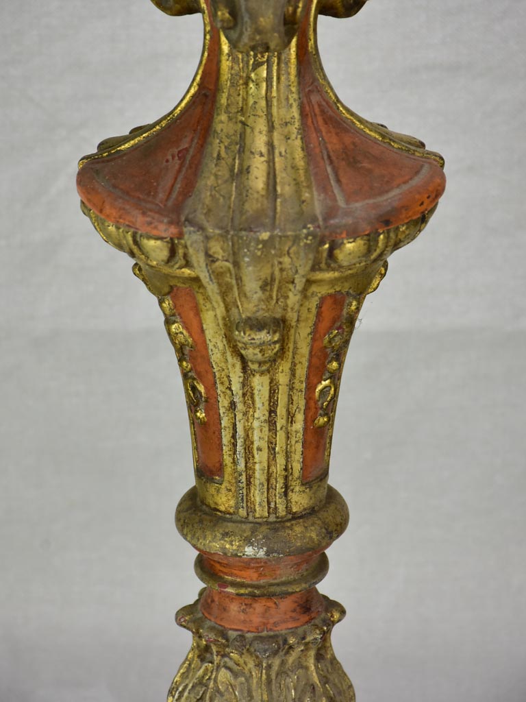 Rare large antique French candlestick - orange and gold 25¼"