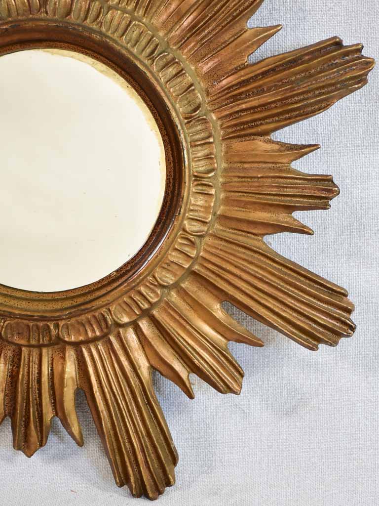 Vintage sunburst mirror with gold-bronze frame 16½"