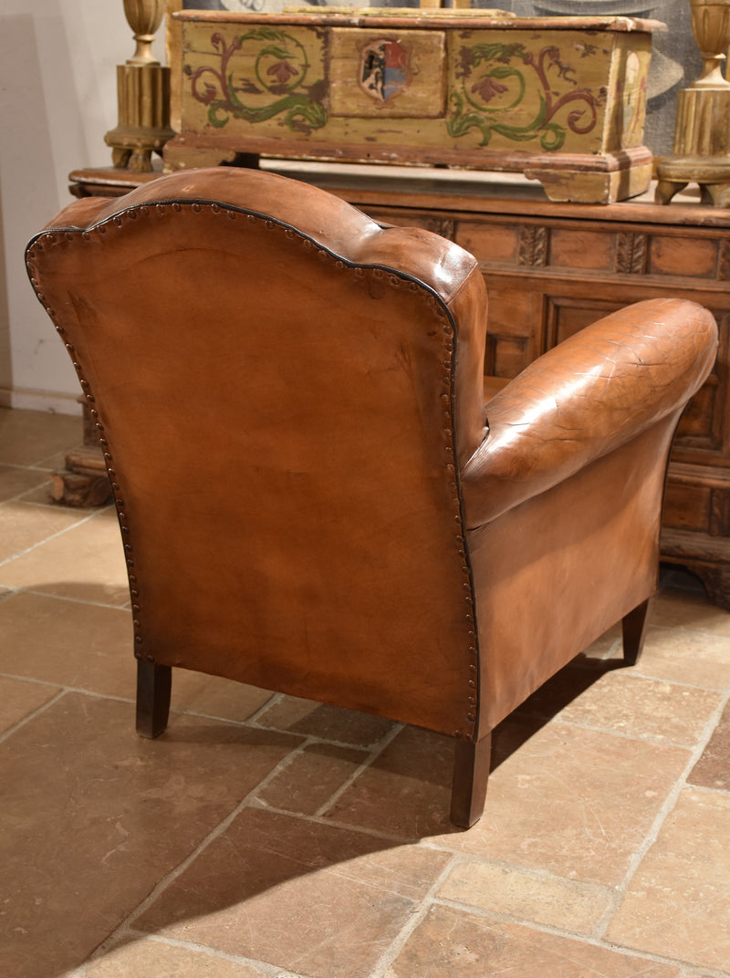 Vintage French leather club chair – chapeau gendarme
