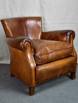 Pair of petite French leather club chairs - 1930's