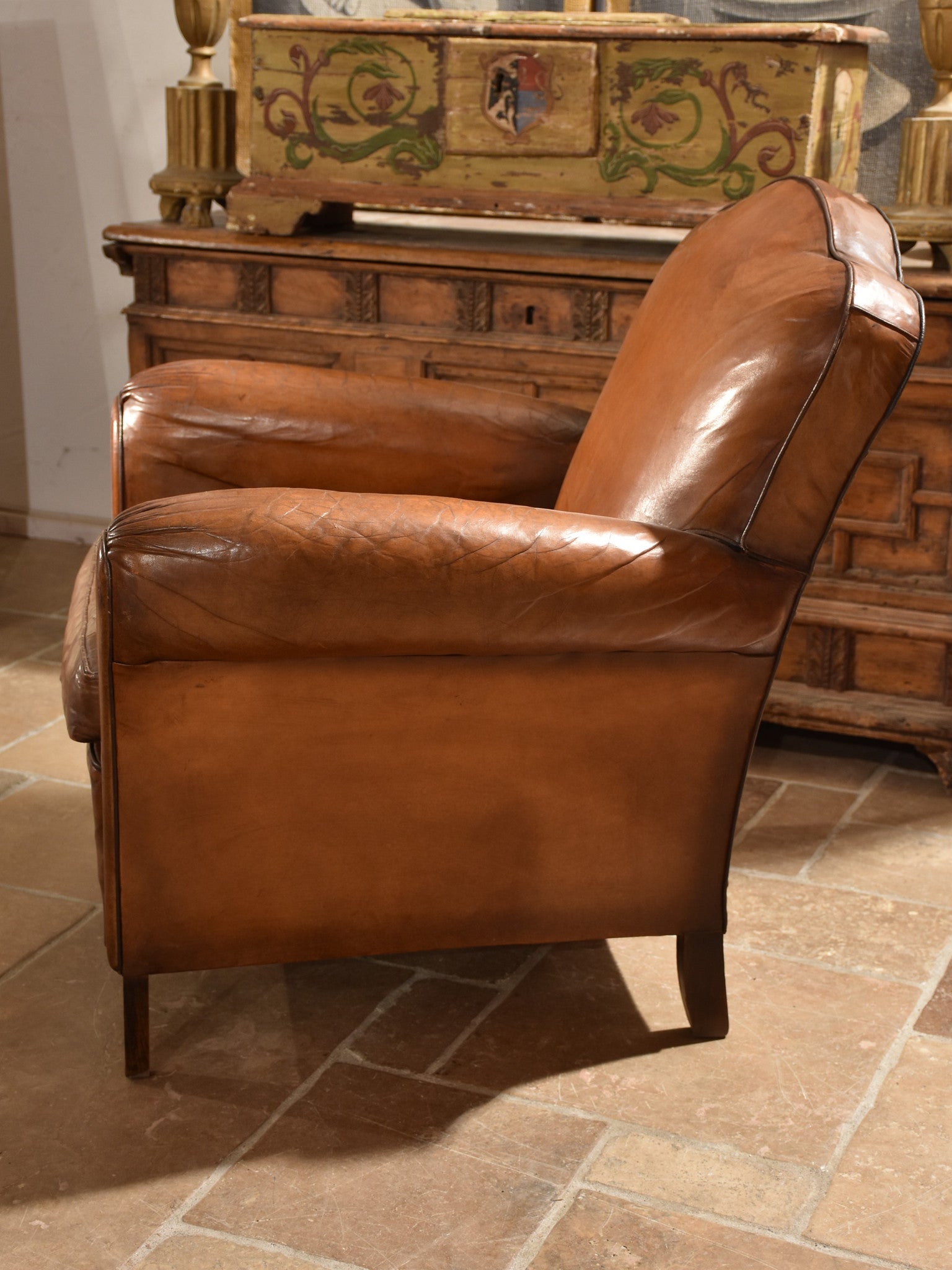 Vintage French leather club chair – chapeau gendarme