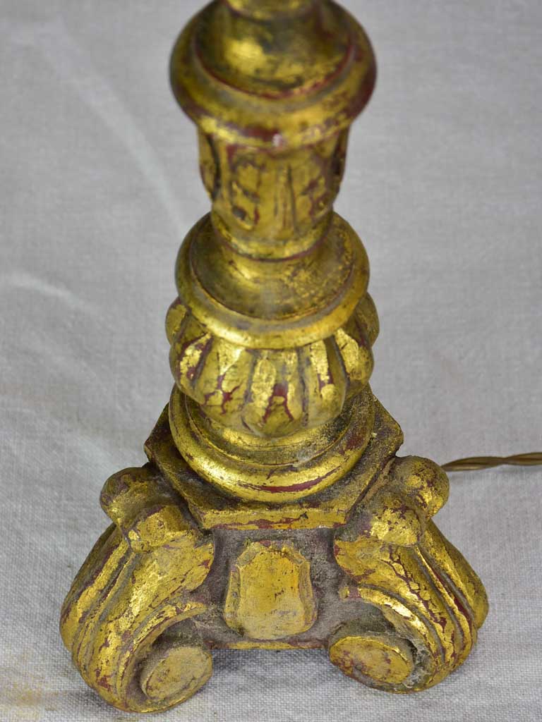 Large antique French candlestick lamp base - brown and gold 25½"