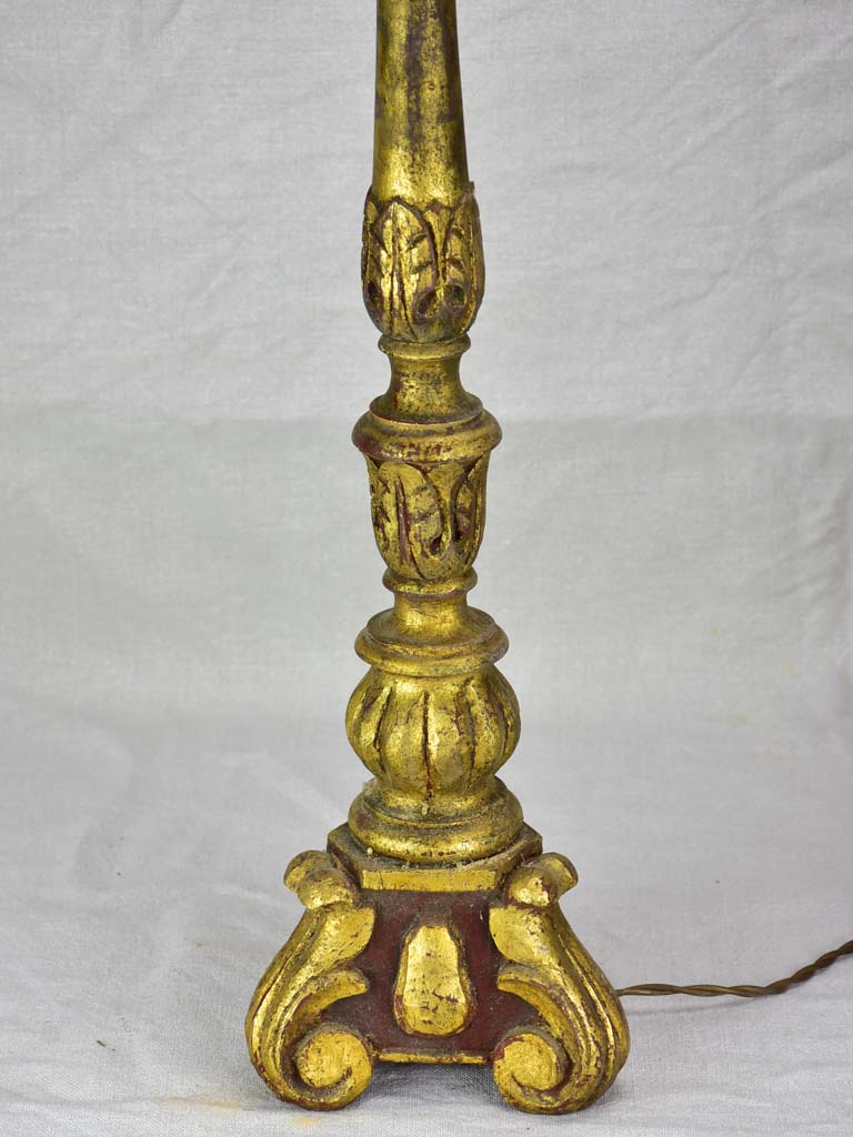 Large antique French candlestick lamp base - brown and gold 25½"