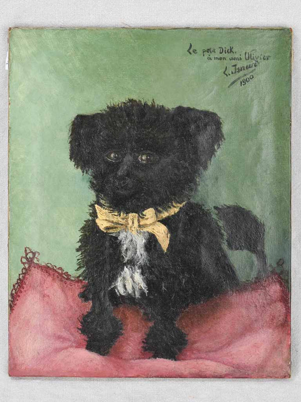 Antique oil on canvas dog portrait