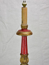 Large antique French candlestick lamp base with claw feet - red and gold 29½"