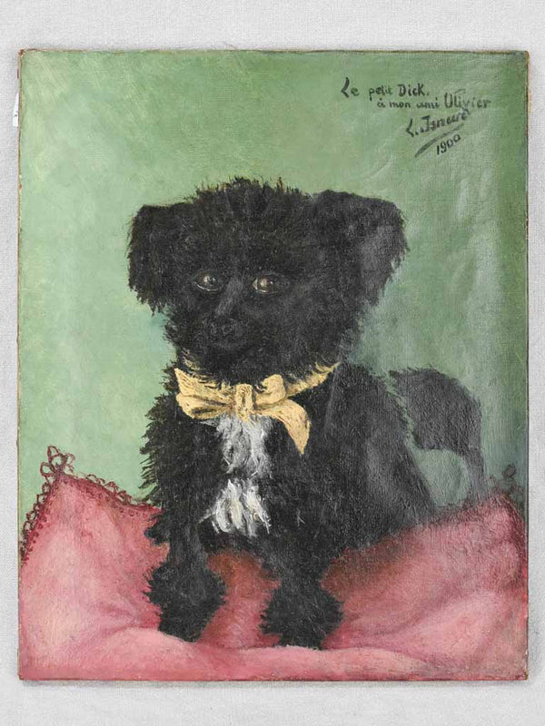 Traditional 1900 small dog oil painting