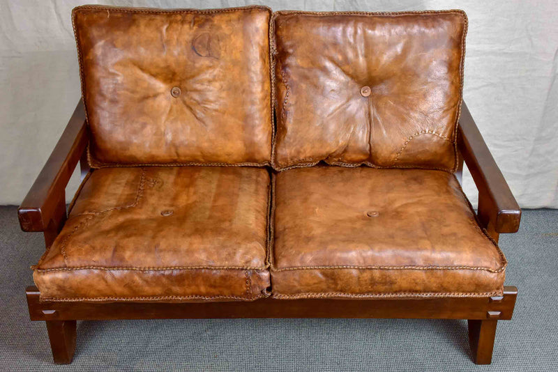 1960's Brazilian leather sofa set - two and three seat