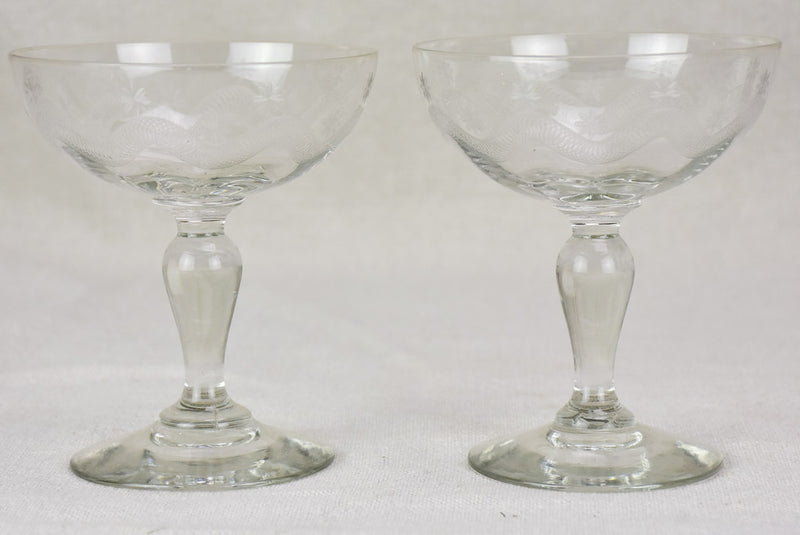 Set of six demi-crystal mid century French champagne cups