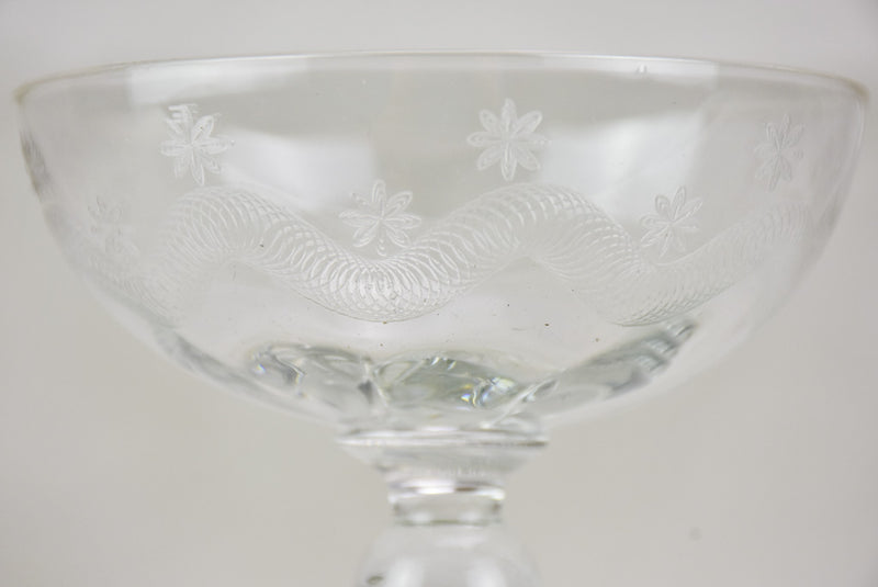 Set of six demi-crystal mid century French champagne cups