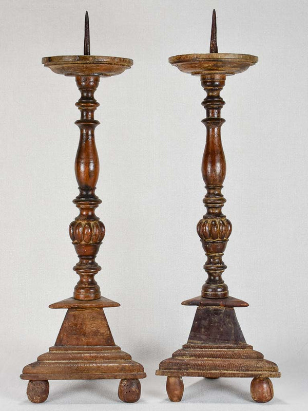 Pair of large wooden candlesticks from the 18th century 24½"