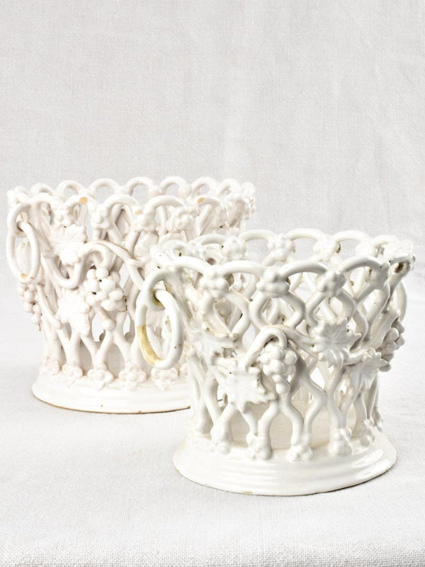2 Émile Tessier woven ceramic baskets with grape motifs
