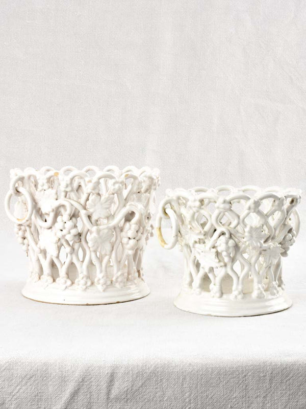 2 Émile Tessier woven ceramic baskets with grape motifs