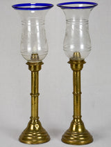 Antique French engraved candlesticks with shades