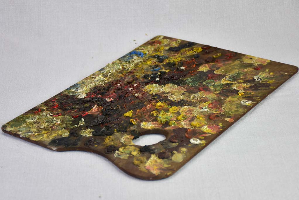 Large vintage French artist's paint palette with brown tones 11" x 16¼"