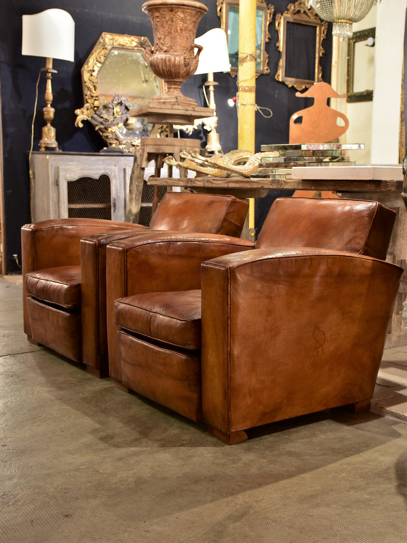 Pair of French leather club chairs - 1950's