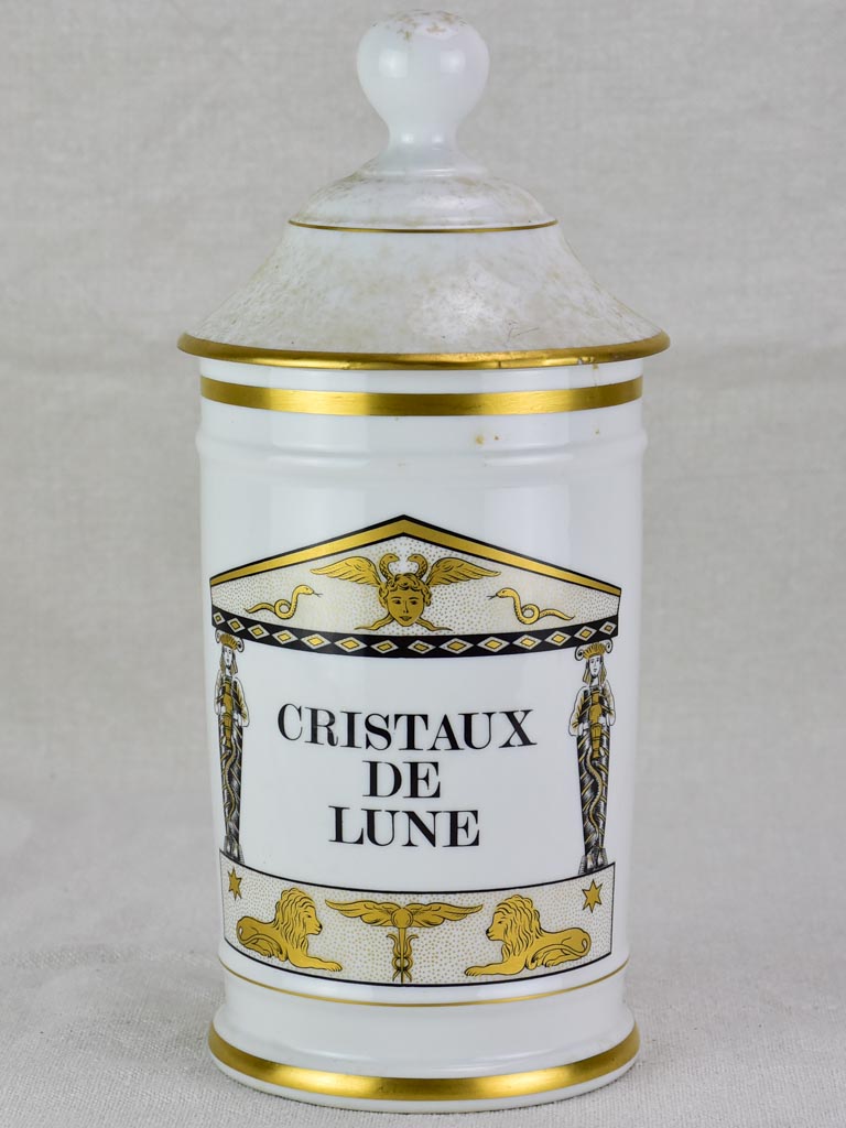 Antique French Limoges apothecary jar with lid - Cristaux de lune 11"