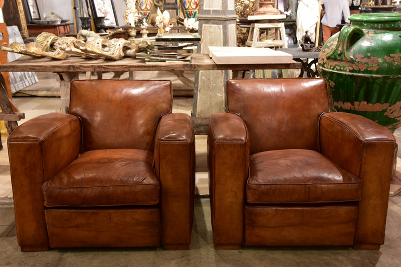 Pair of French leather club chairs - 1950's
